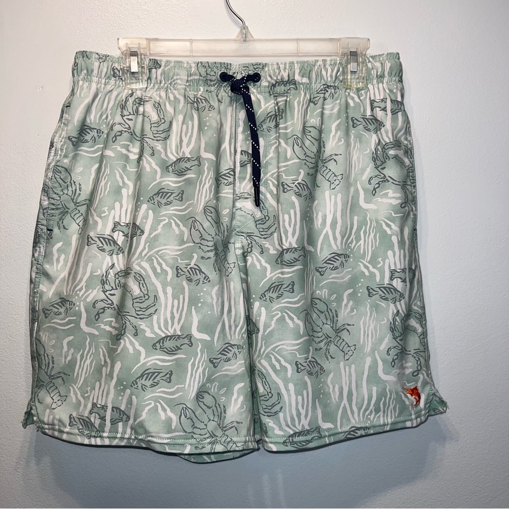 Men’s Salt Life Swim Shorts Trunks Size Large Surfing Fish Lobster Crab Green
